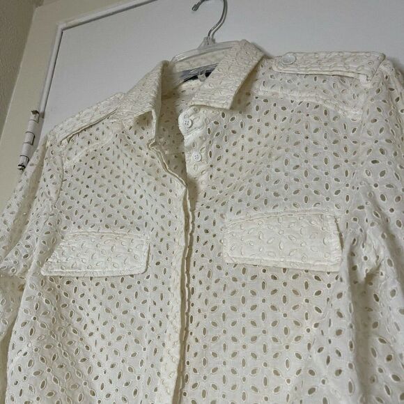 Alexander McQueen ivory eyelet cotton button down long sleeve blouse top US 10 - Picture 6 of 7
